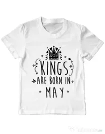 Tricou ADLER copil Kings are born in May Alb