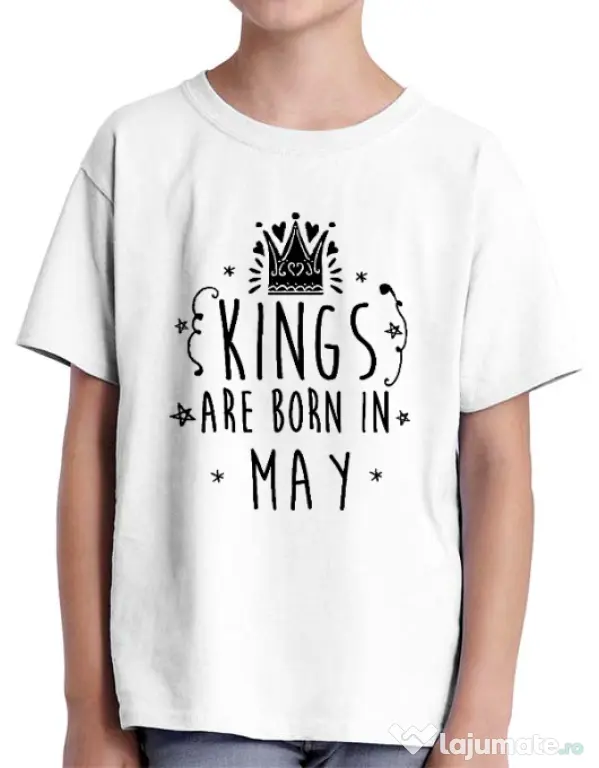 Tricou ADLER copil Kings are born in May Alb