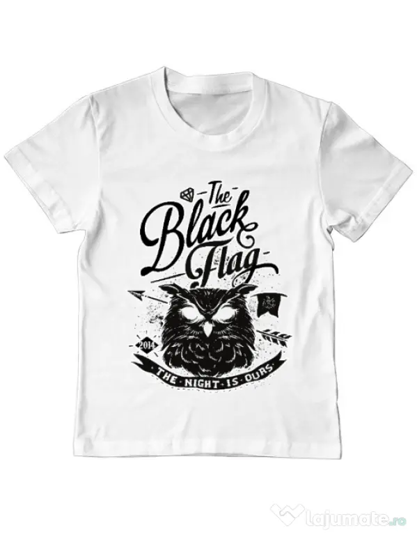 Tricou ADLER copil The black flag owl Alb