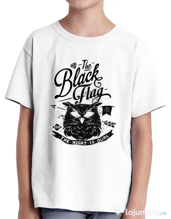 Tricou ADLER copil The black flag owl Alb