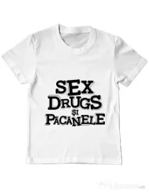 Tricou ADLER copil Sex, drugs si pacanele Alb