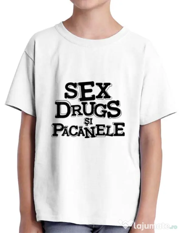 Tricou ADLER copil Sex, drugs si pacanele Alb