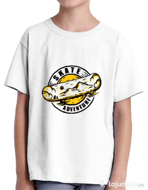 Tricou ADLER copil Skate adventure Alb