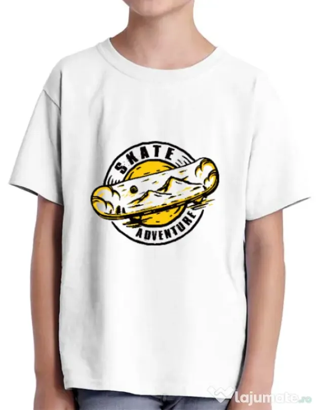 Tricou ADLER copil Skate adventure Alb