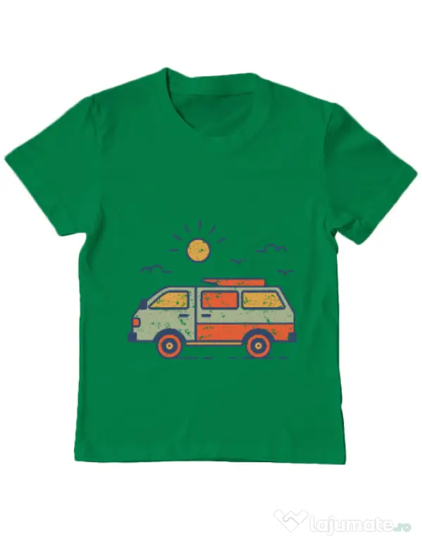 Tricou ADLER copil Retro travel van Verde mediu