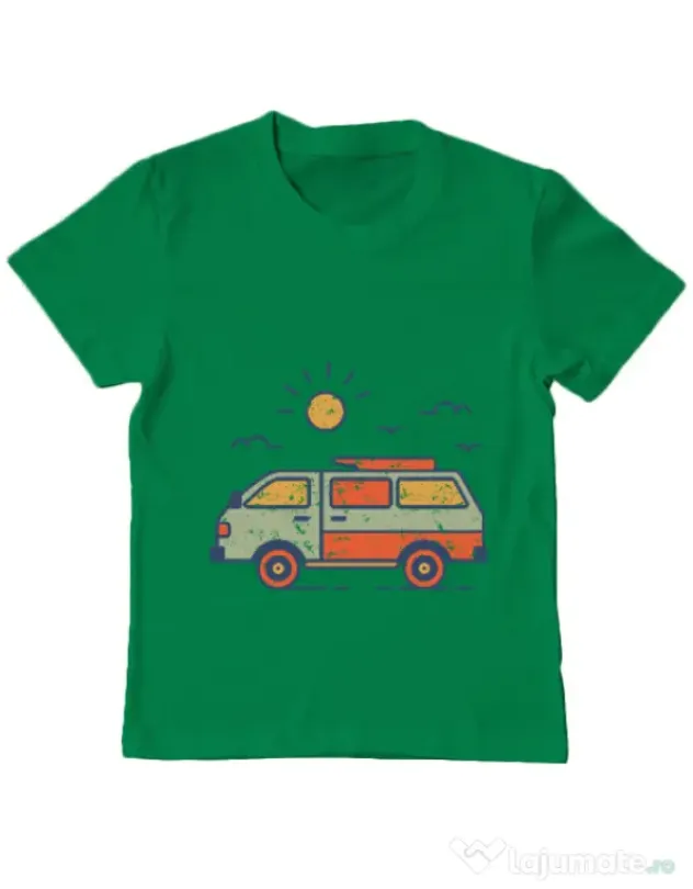 Tricou ADLER copil Retro travel van Verde mediu