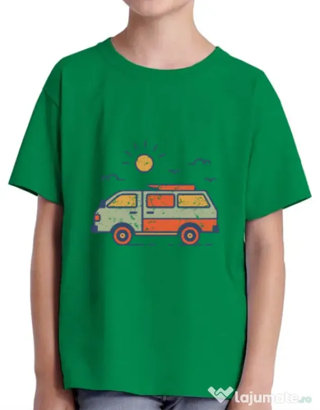 Tricou ADLER copil Retro travel van Verde mediu