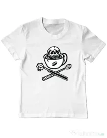 Tricou ADLER copil Death before decaf Alb