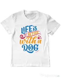 Tricou personalizat copil Life is better with a dog Alb