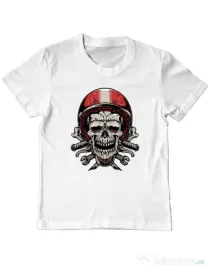 Tricou personalizat copil Skull Biker Alb