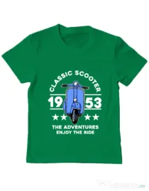 Tricou personalizat copil CLASSIC SCOOTER ADVENTURES Verde mediu