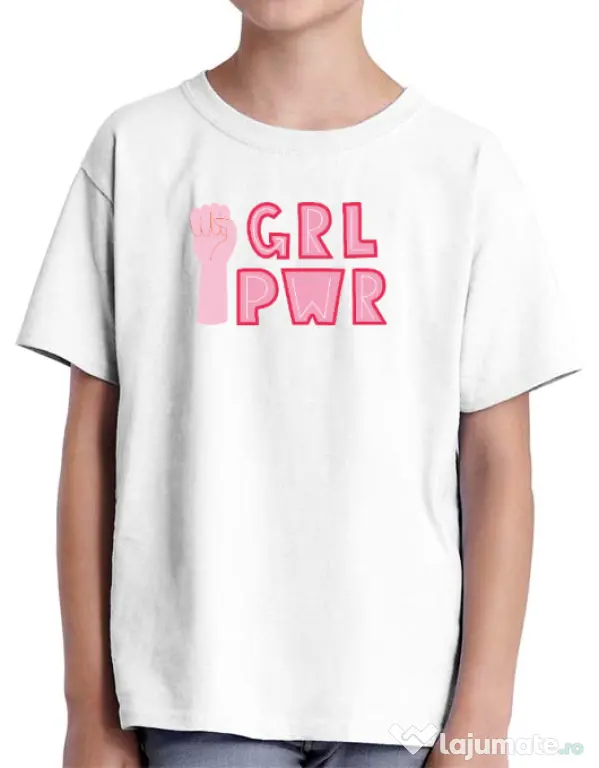 Tricou personalizat copil GRL PWR Alb