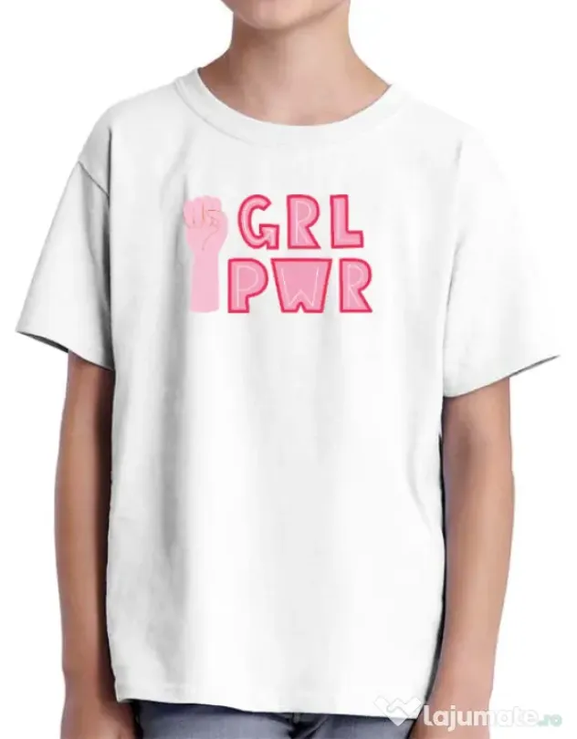 Tricou personalizat copil GRL PWR Alb