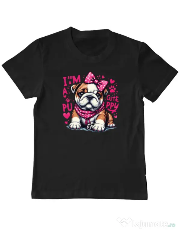 Tricou personalizat copil CUTE PUPPY Negru