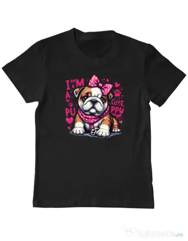 Tricou personalizat copil CUTE PUPPY Negru