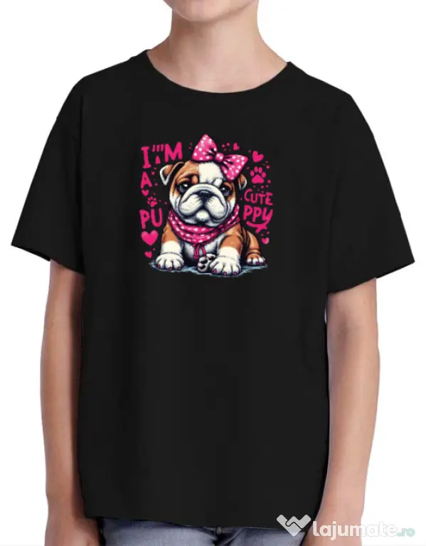 Tricou personalizat copil CUTE PUPPY Negru