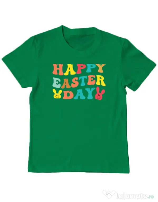 Tricou personalizat copil HAPPY EASTER DAY Verde mediu
