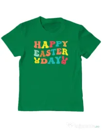 Tricou personalizat copil HAPPY EASTER DAY Verde mediu