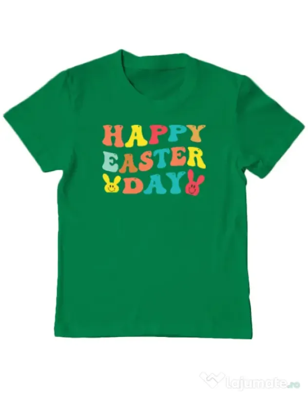 Tricou personalizat copil HAPPY EASTER DAY Verde mediu