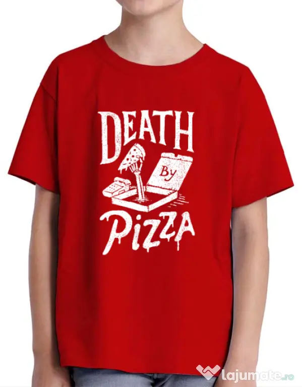 Tricou ADLER copil Death By Pizza Rosu