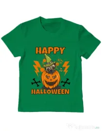 Tricou ADLER copil Halloween Pug Verde mediu