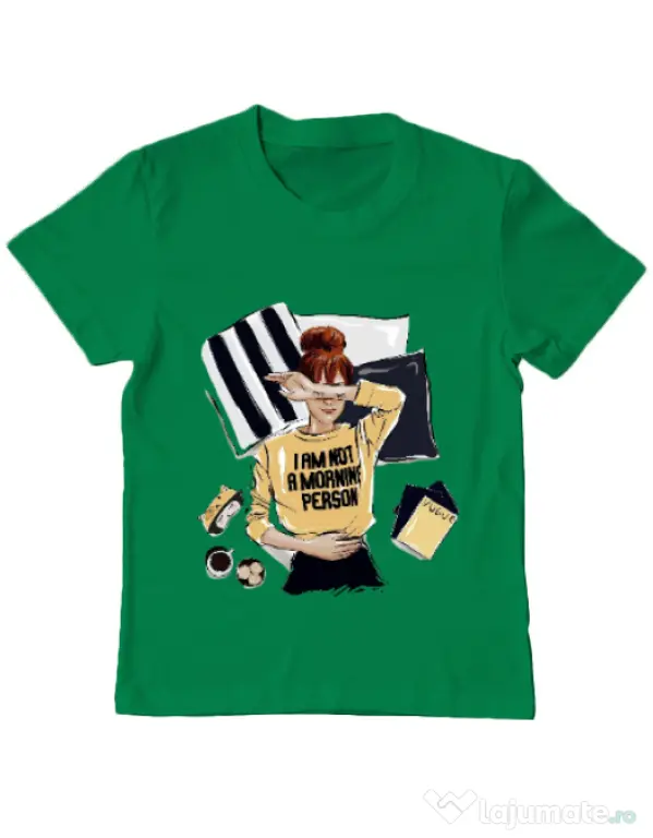 Tricou ADLER copil I am not a morning person Verde mediu