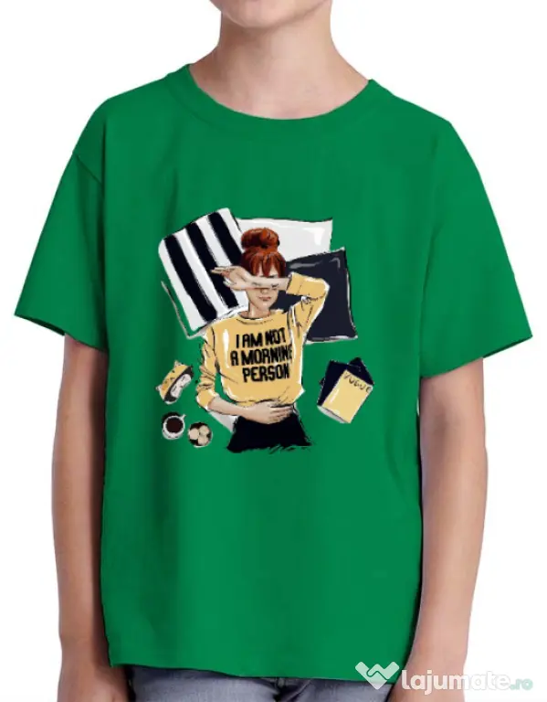 Tricou ADLER copil I am not a morning person Verde mediu