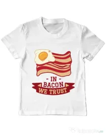Tricou ADLER copil In bacon we trust Alb