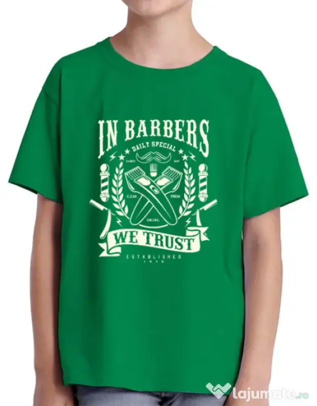 Tricou ADLER copil In Barbers We Trust Verde mediu