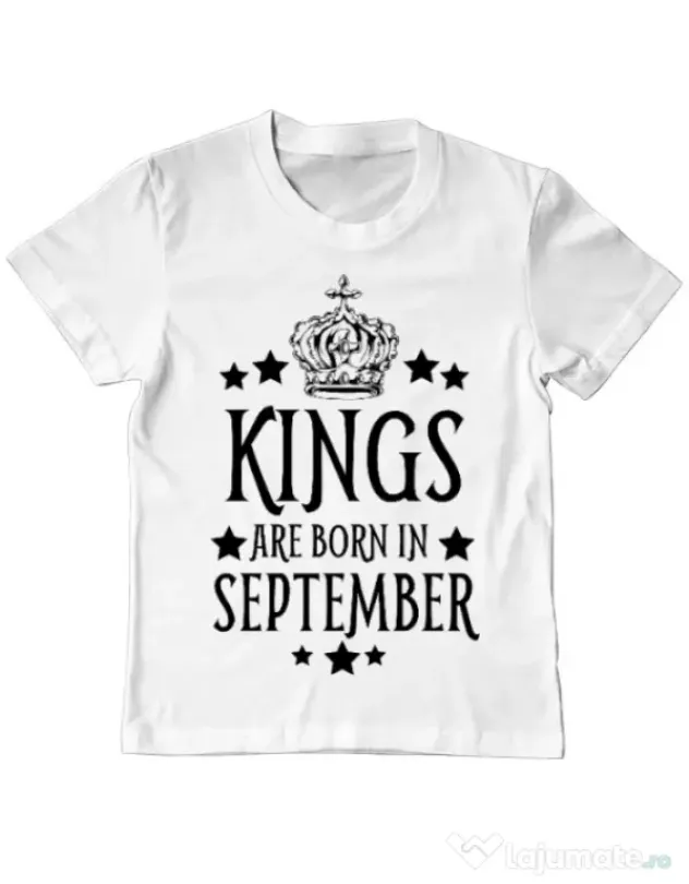Tricou ADLER copil Kings are born in september Alb