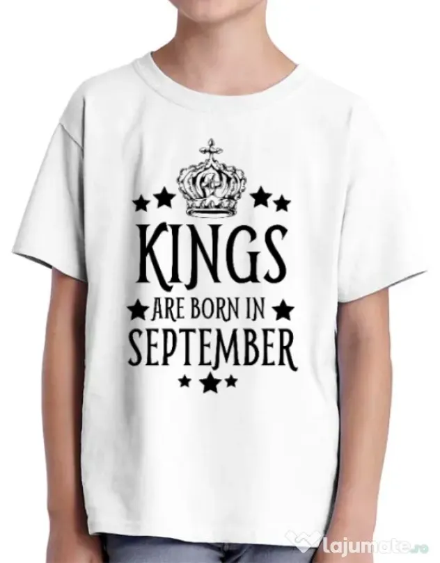 Tricou ADLER copil Kings are born in september Alb