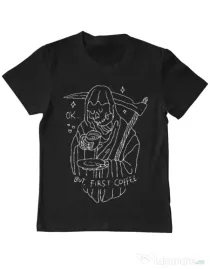 Tricou ADLER copil OK But First Coffee Negru