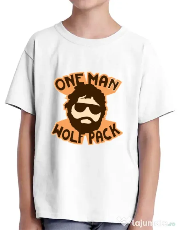 Tricou ADLER copil One man wolf pack Alb