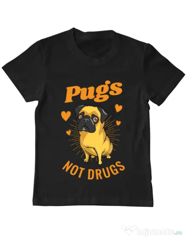 Tricou ADLER copil Pugs not drugs Negru