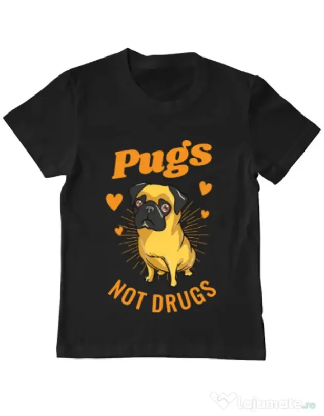 Tricou ADLER copil Pugs not drugs Negru