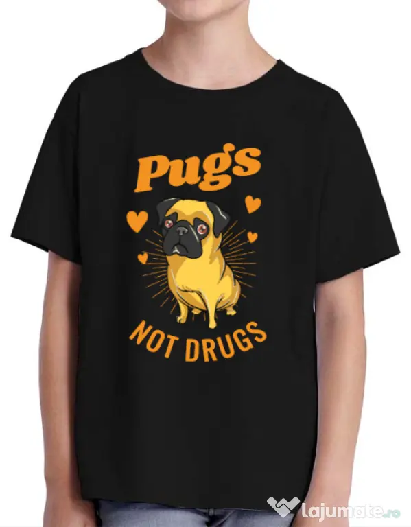 Tricou ADLER copil Pugs not drugs Negru