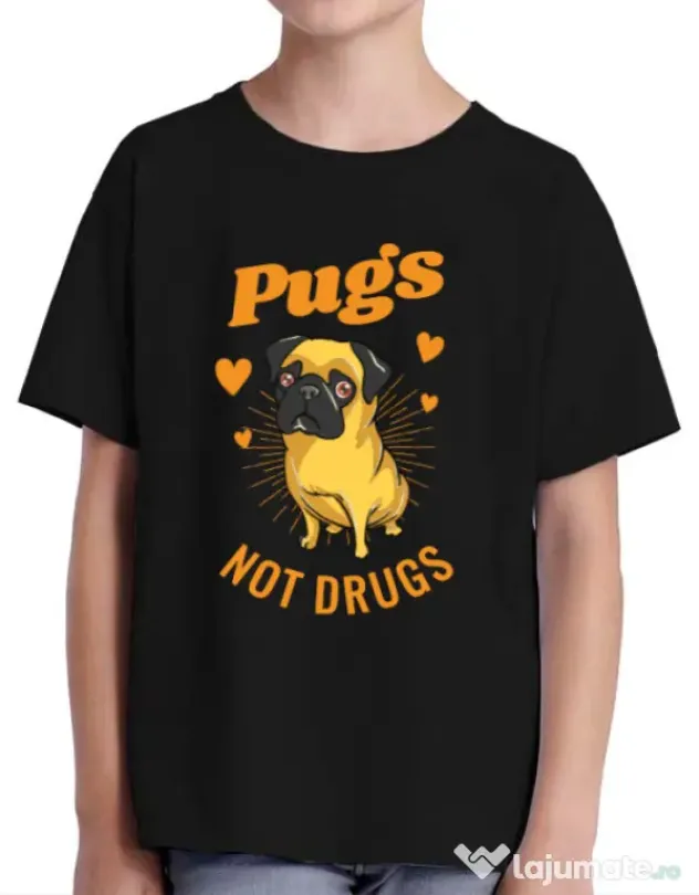 Tricou ADLER copil Pugs not drugs Negru