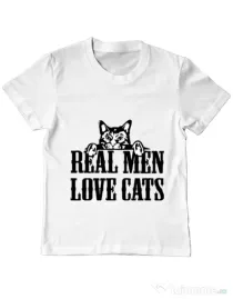 Tricou ADLER copil Real men love cats Alb