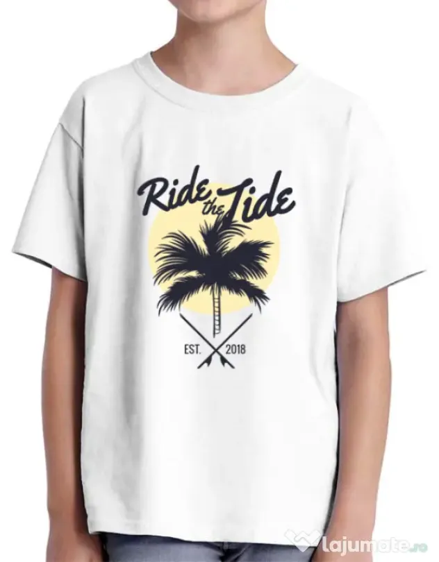 Tricou ADLER copil Ride the tide Alb