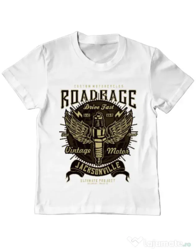Tricou ADLER copil Road Rage Alb