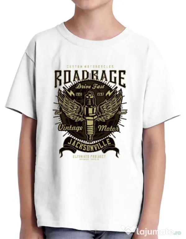Tricou ADLER copil Road Rage Alb