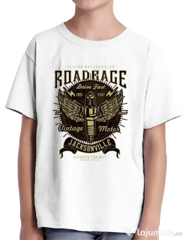 Tricou ADLER copil Road Rage Alb