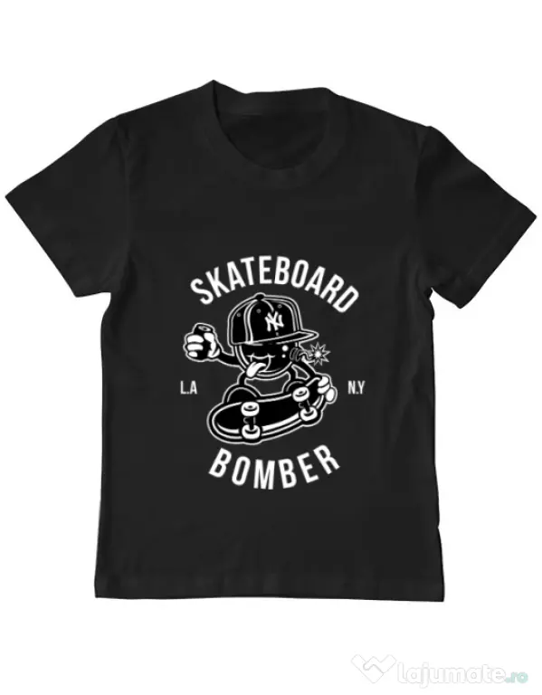 Tricou ADLER copil Skateboard Bomber Negru
