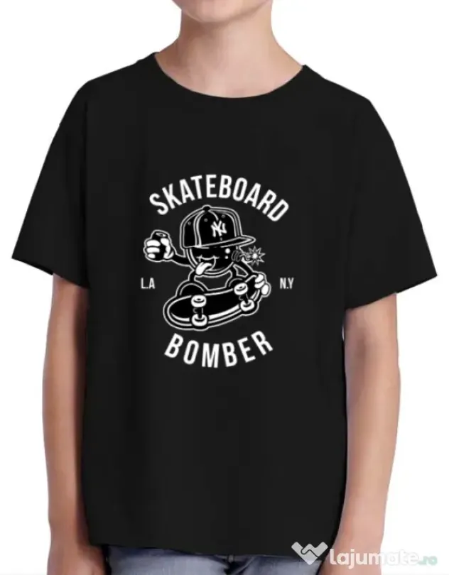 Tricou ADLER copil Skateboard Bomber Negru
