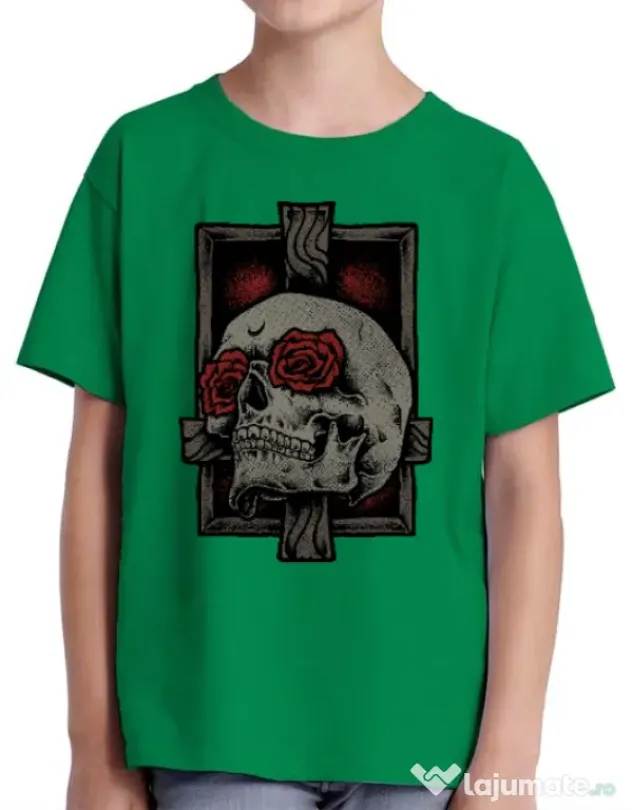 Tricou ADLER copil Skullcross Verde mediu