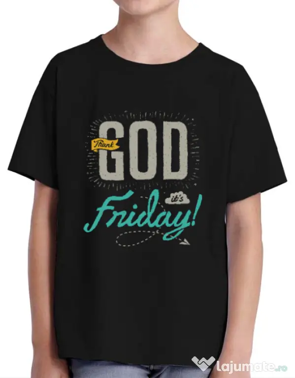 Tricou ADLER copil Thank GOD its Friday Negru