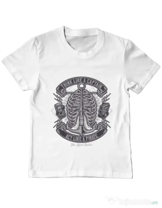 Tricou ADLER copil Think Like A Captain Act Like A Pirate Alb