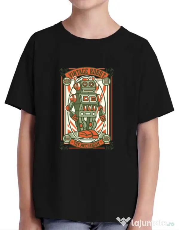 Tricou ADLER copil Vintage Robot Negru