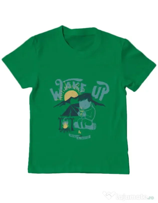 Tricou ADLER copil Wake up and drink a coffee Verde mediu