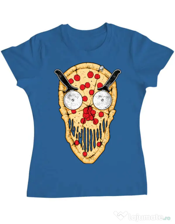 Tricou ADLER dama Pizza skull Albastru azuriu